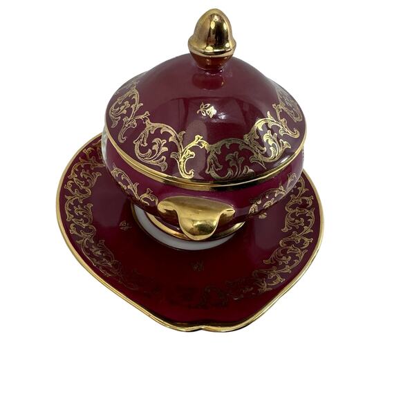 Limoges‎ France Porcelain Covered Dish with Plate Gold Trim Floral Decor - Picture 7 of 16